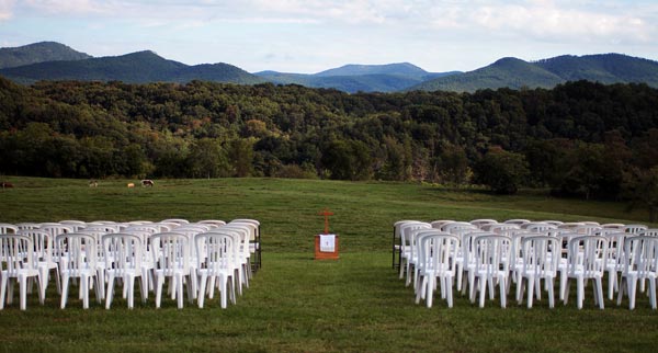 Wedding ceremony set up in field